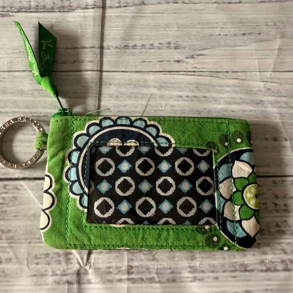 Vera Bradley Retired Cupcakes Green ID Card Holder Zip Wallet Key Chain Ring